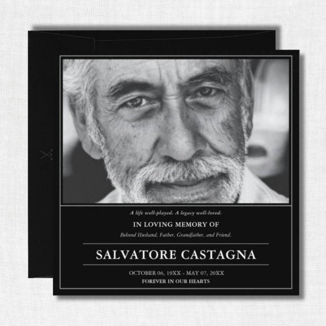 Convite Celebração da Vida de Golfe Foto Preta Memorial (A Life Well-Played — a refined golf celebration of life tribute honoring a life of grace and legacy.)
