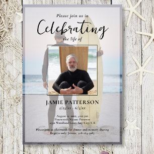 Convite Celebração da Vida de Surfista Foto Personalizada 