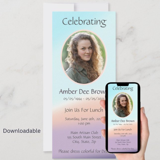 Convite Celebração da Vida Digital de Foto Pastel (Criador carregado)