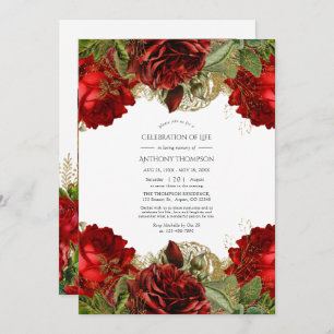 Convite Celebração da Vida do Dourado e Vermelho Burgundy
