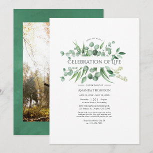 Convite Celebração da Vida em Aquarela com Eucalipto Verde