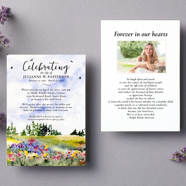 Convite Celebração da Vida em Campo Floral com Aquarela Fo (Criador carregado)