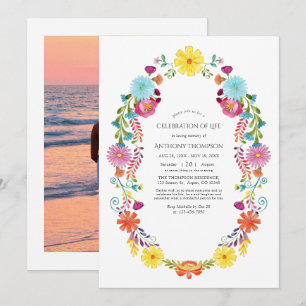 Convite Celebração da Vida em Floral Fiesta em Aquarela Fo