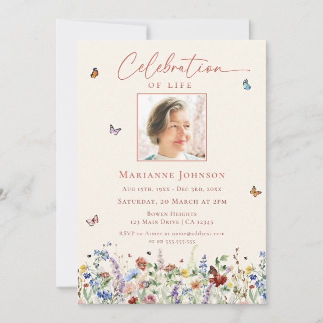 Convite Celebração da Vida em Memorial de Flores Selvagens (Frente)