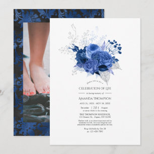 Convite Celebração da Vida Floral Azul Real e Prata
