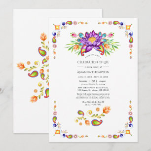 Convite Celebração da Vida Floral e Paisley Indiana Modern