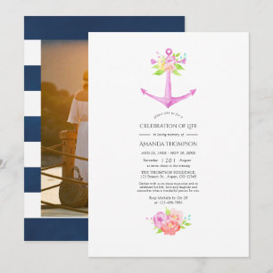 Convite Celebração da Vida Floral Náutica Rosa Feminina