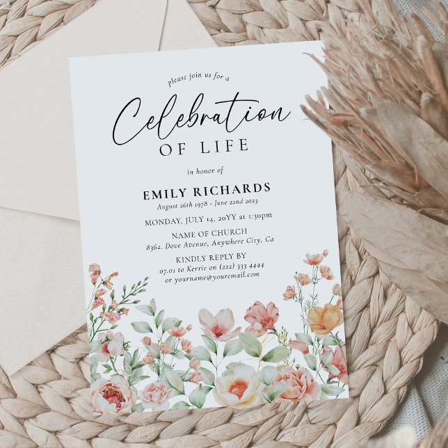 Convite Celebração da Vida Floral Pêssego Botânico (Criador carregado)