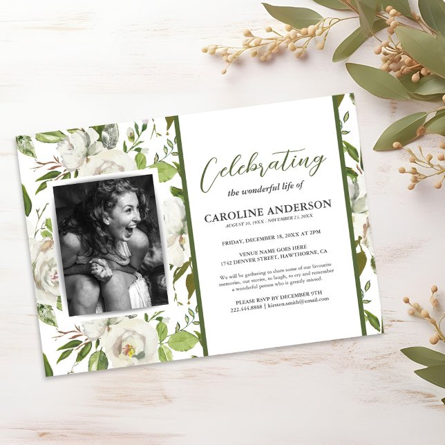 Convite Celebração da Vida Floral Rústica Funeral (Criador carregado)