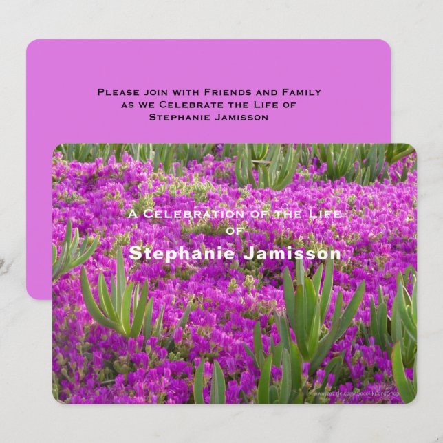 Convite Celebração da Vida, Flores de Roxo de Plantas de G (Frente/Verso)