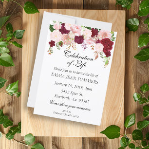 Convite Celebração da Vida Flores Pretty Burgundy Blush
