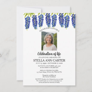 Convite Celebração da Vida Foto Bluebonnets Funeral