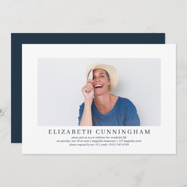 Convite Celebração da Vida Foto Elegante Simples Moderna (Frente/Verso)