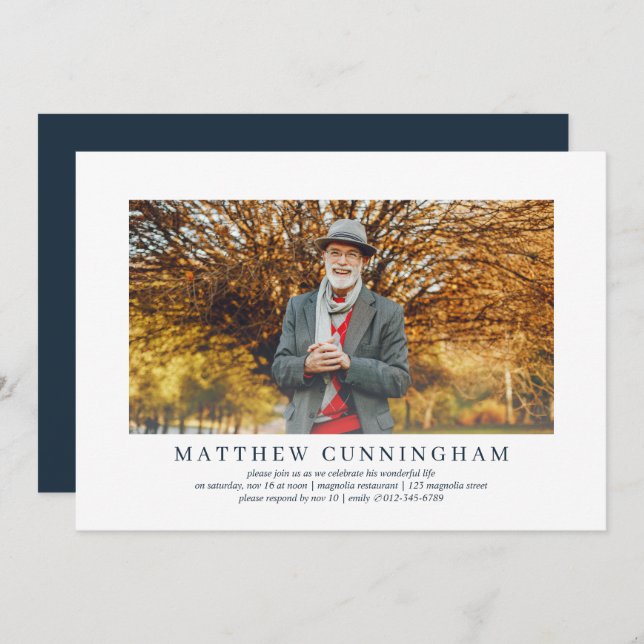 Convite Celebração da Vida Foto Elegante Simples Moderna (Frente/Verso)