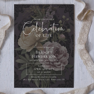 Convite Celebração da Vida Foto Floral Escura e Mal-humora