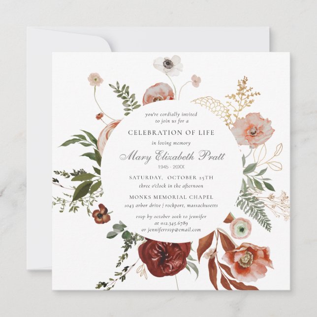 Convite Celebração da Vida Foto Funeral Pink Terracotta (Frente)