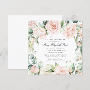 Convite Celebração da Vida Foto Funeral Rosa Rosa Rosa Flo