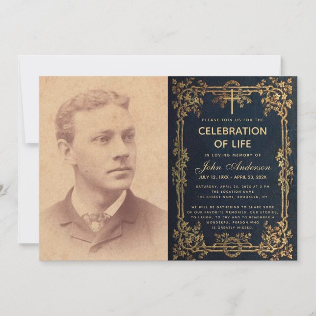 Convite Celebração da Vida Foto Funeral Vinhas Douradas Az (Frente)