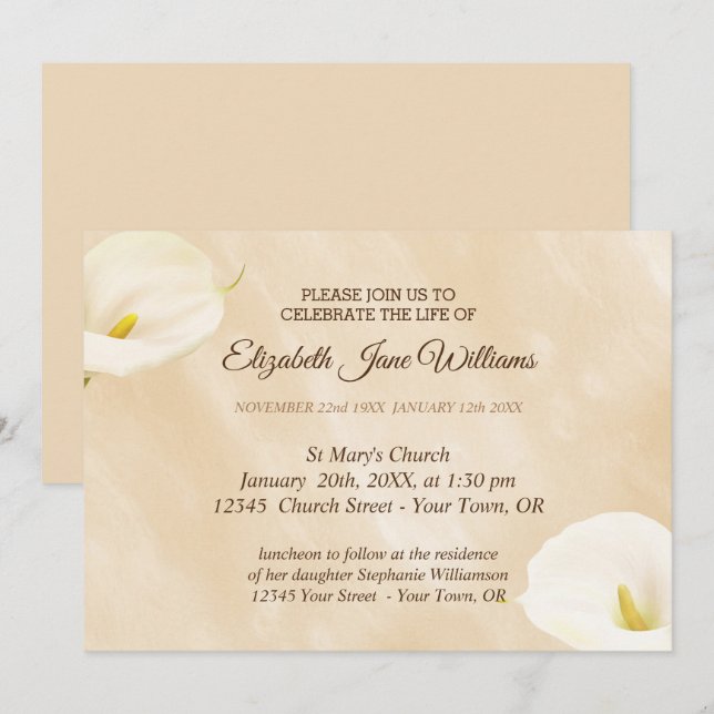 Convite Celebração da Vida | Funeral  Aquarela Lírio (Frente/Verso)