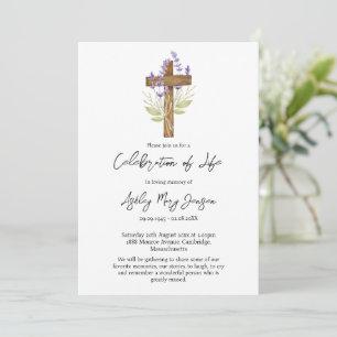 Convite Celebração da Vida Funeral Cruz de Lavanda