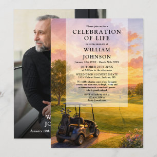 Convite Celebração da Vida Funeral de Carrinho de Golfe Fo
