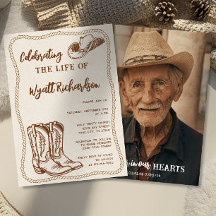 Convite Celebração da Vida Funeral de Cowboy Ocidental Fot