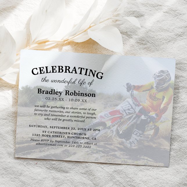 Convite Celebração da Vida | Funeral de Foto de Motocross (Criador carregado)
