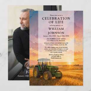 Convite Celebração da Vida Funeral de Trator de Agricultor