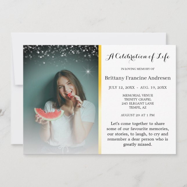 Convite Celebração da vida — Funeral elegante e astuto (Frente)