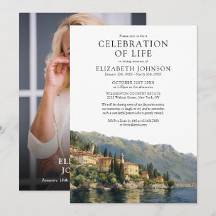 Convite Celebração da Vida Funeral Foto Lago de Como Itáli