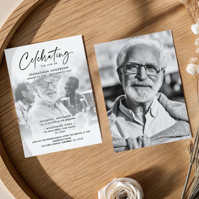 Convite Celebração da Vida/Funeral/Memorial de 2 Fotos (Criador carregado)