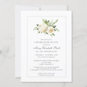 Convite Celebração da Vida Funeral Memorial White Floral