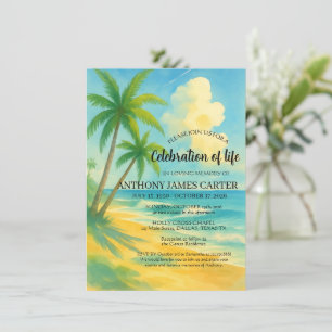Convite Celebração da Vida Funeral na Praia Tropical