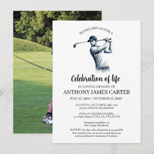 Convite Celebração da Vida Golfista Foto de Golfe Funeral