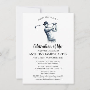 Convite Celebração da Vida Golfista Funeral de Golfe