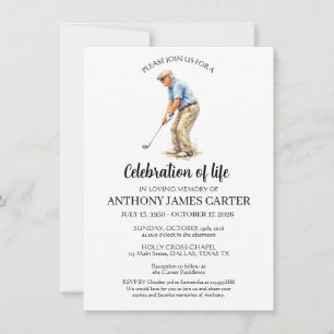 Convite Celebração da Vida Golfista Golfe Funeral