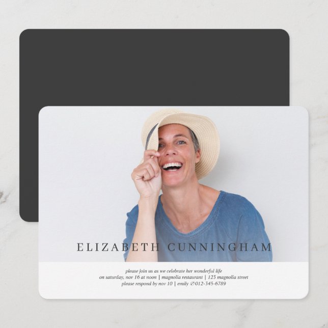 Convite Celebração da Vida Moderna e Simples Elegante (Frente/Verso)