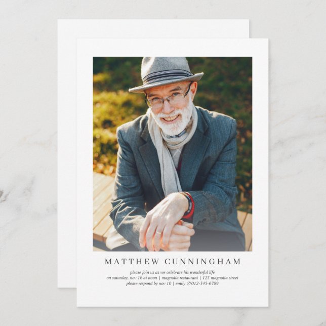 Convite Celebração da Vida Moderna e Simples Elegante (Frente/Verso)