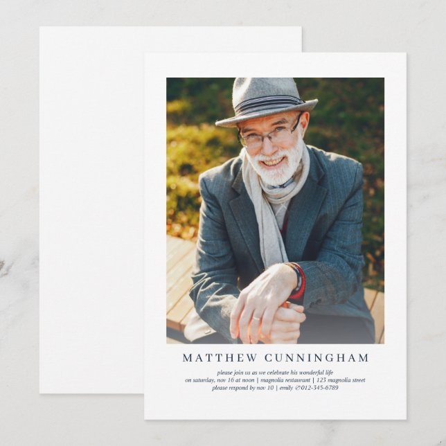 Convite Celebração da Vida Moderna e Simples Elegante (Frente/Verso)