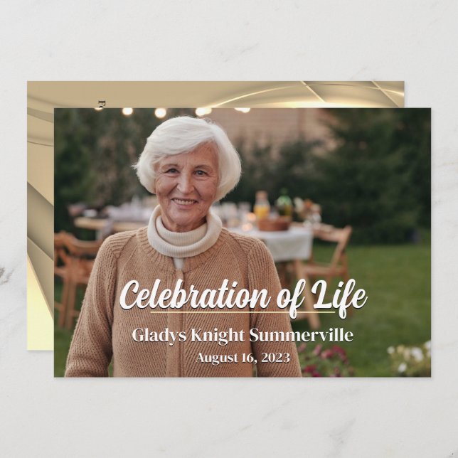 Convite Celebração da Vida | Ouro de Paisagem Brilho QRCod (Frente/Verso)