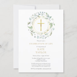 Convite Celebração da Vida pela Dourada Cruz Greenery Garl
