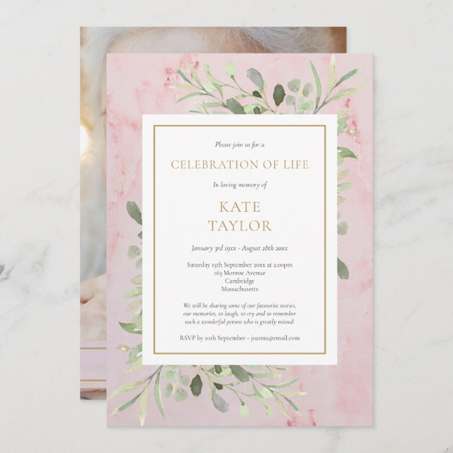 Convite Celebração da vida pelo mármore rosa funerário (Frente/Verso)