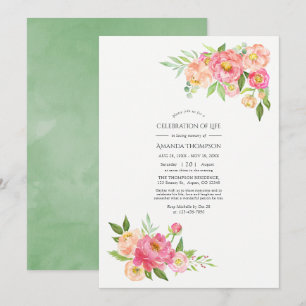 Convite Celebração da Vida Peônias em Aquarela Primavera