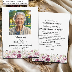 Convite Celebração da Vida Peônias Foto Funeral
