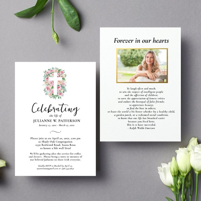 Convite Celebração da Vida, Rosa, Foto, Funeral (Criador carregado)