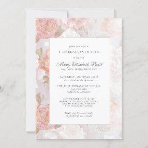 Convite Celebração da Vida Rosa Rosa Rosa Funeral Floral
