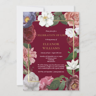 Convite Celebração da Vida Rosas Borgonha Floral