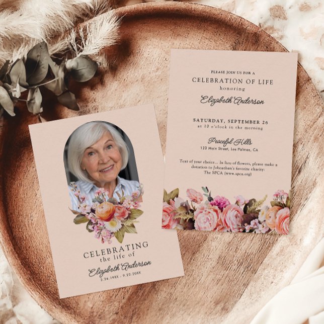 Convite Celebração da Vida Rosas Cor-de-Rosa e Peônias Flo (Criador carregado)