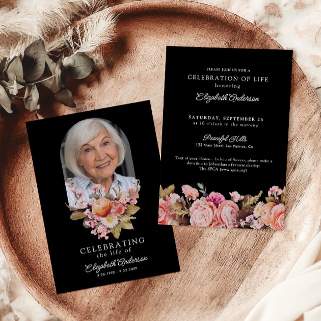 Convite Celebração da Vida Rosas Cor-de-Rosa e Peônias Flo (Criador carregado)