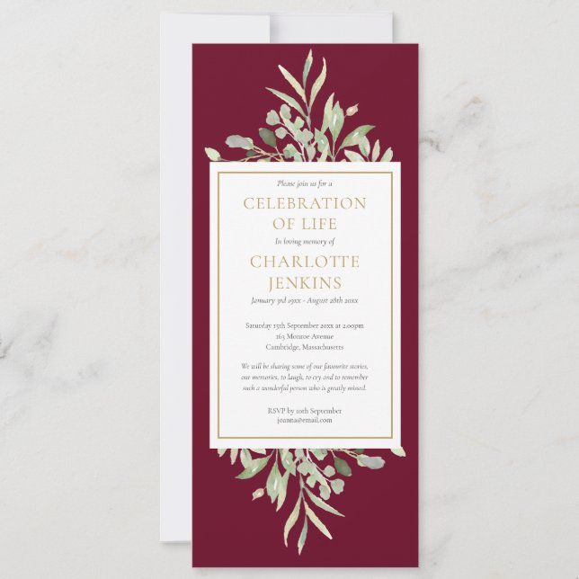 Convite Celebração da Vida Serviço Funerário de Vegetação (Frente)